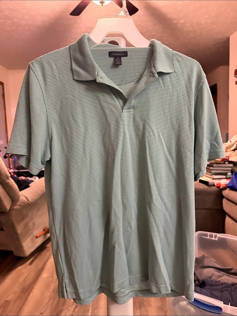 Van Heusen Men's Striped Polo in Green & White